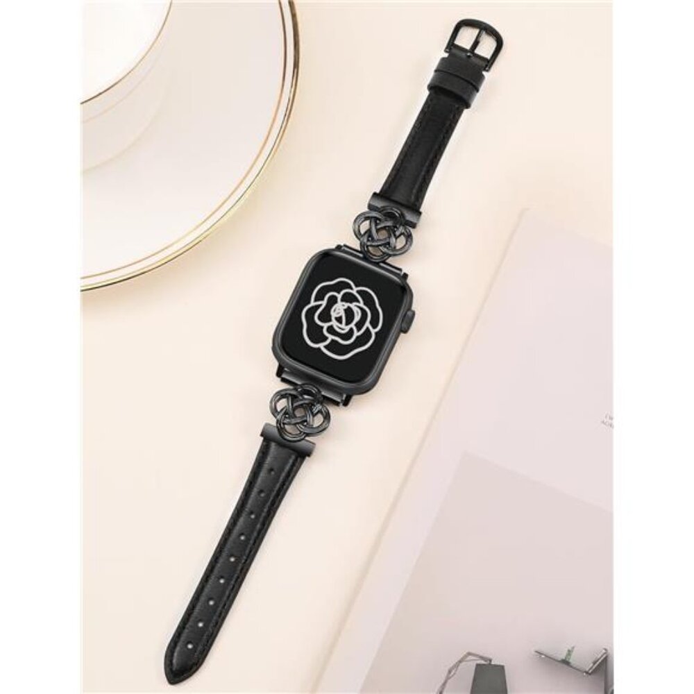 NEW Slim Leather Black Apple Watch Band - Picture 4 of 6